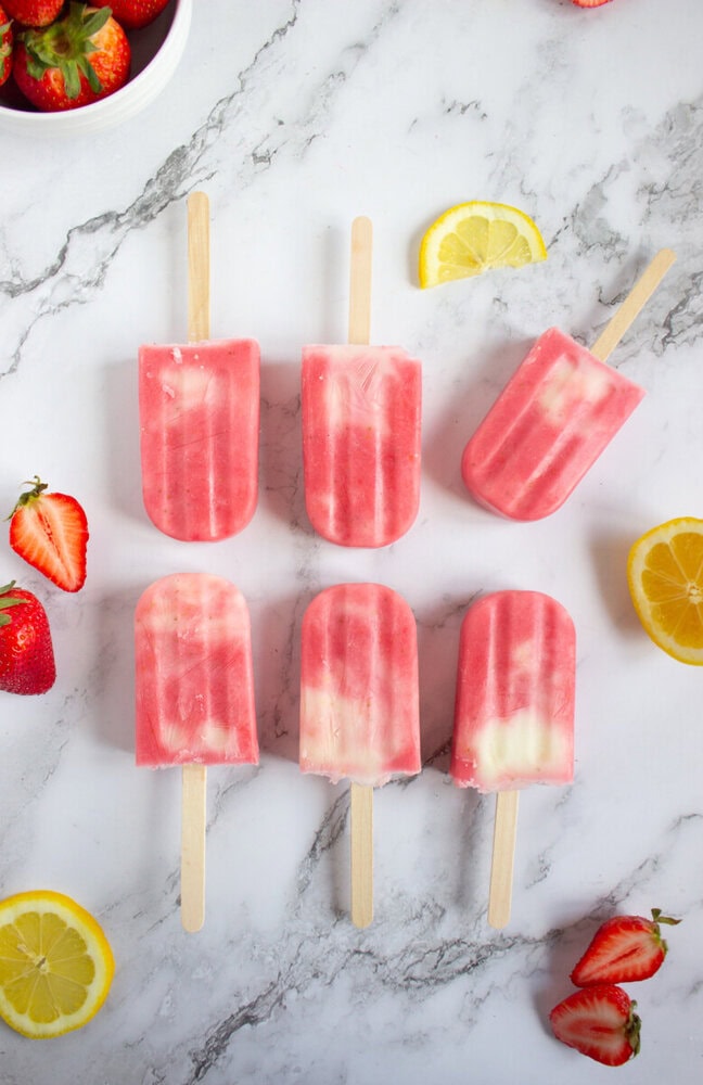 Creamy Strawberry Lemonade Popsicles