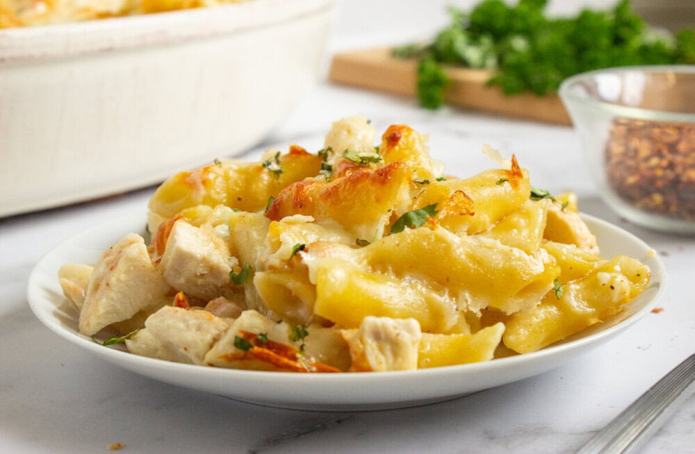 Chicken Alfredo Baked Pasta