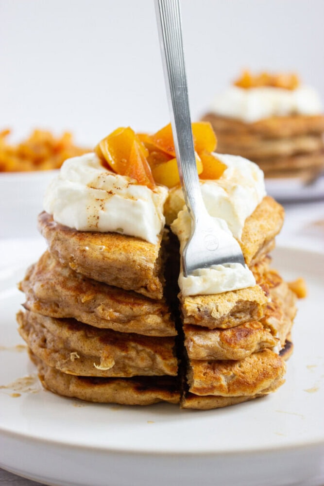 Fluffy Spice Pancakes with Caramel Apple Compote