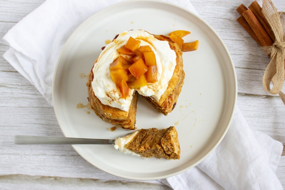 Fluffy Spice Pancakes with Caramel Apple Compote