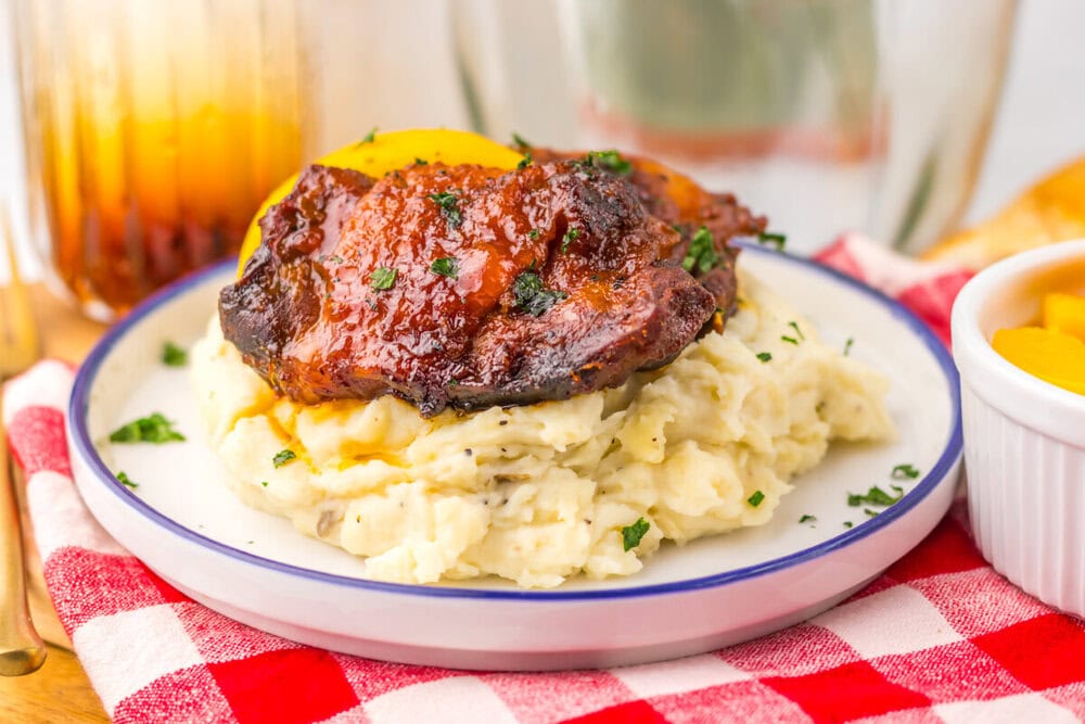 Slow Cooker Peach BBQ Chicken Thighs