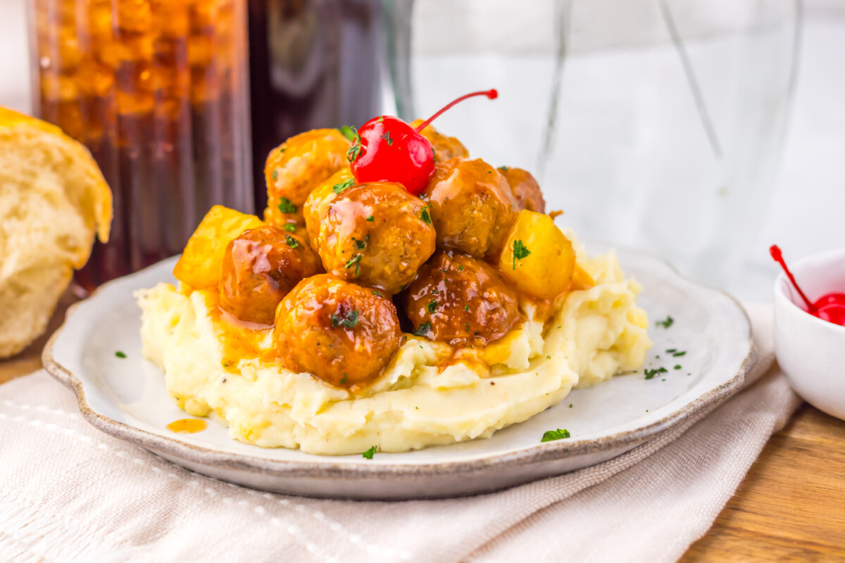 Slow Cooker Cherry Cola Pineapple BBQ Meatballs