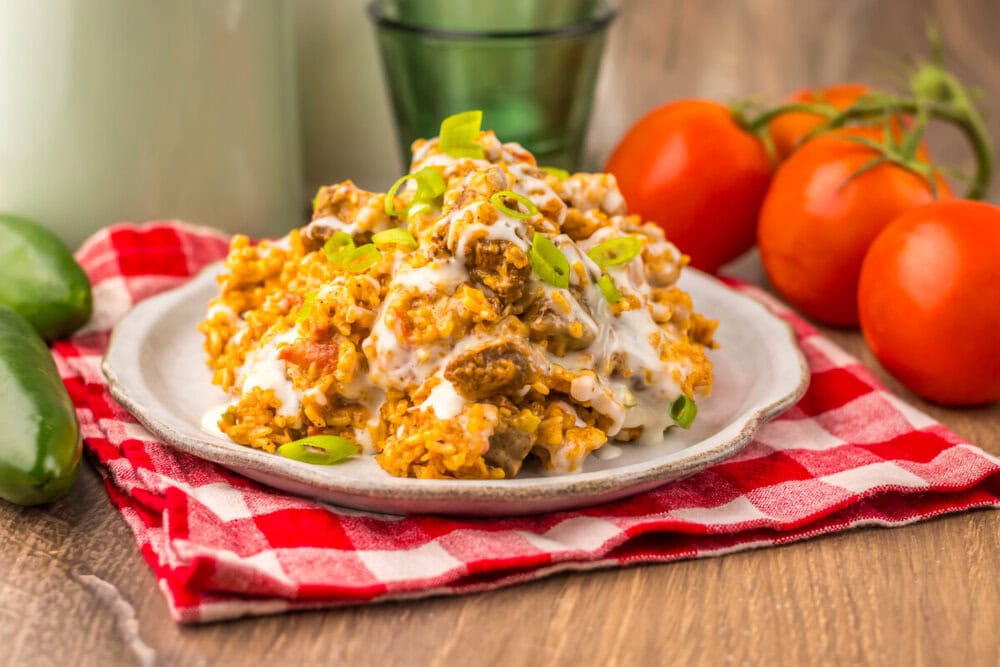 Slow Cooker Queso Steak and Rice