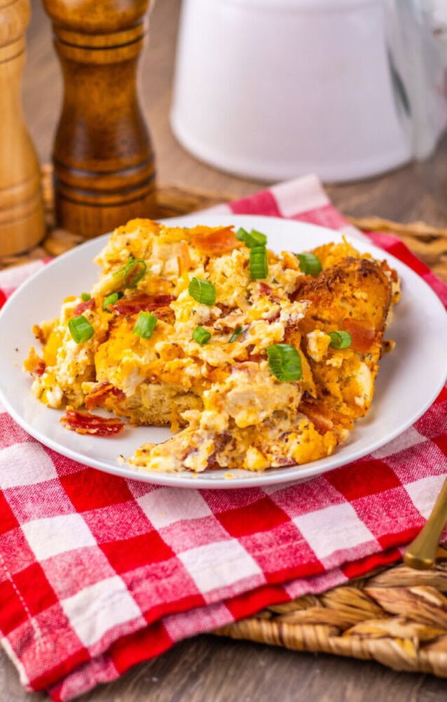 Chicken Bacon Ranch Bubble Up Bake plated and ready to serve with green onion garnish